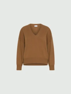 Maglia con collo a V in cashmere e lana - CAMMELLO