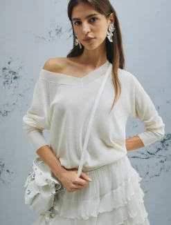 Maglia con scollo a V - BIANCO LANA