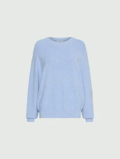 Maglia girocollo in misto viscosa - AZZURRO