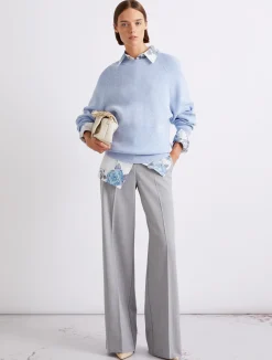 Maglia girocollo in misto viscosa - AZZURRO