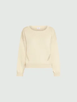 Maglia in cotone con scollo a barchetta - BIANCO LANA