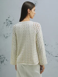 Maglia in cotone con traforature - BIANCO LANA