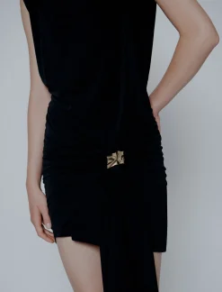 Mini abito in jersey con cintura drappeggiata - NERO