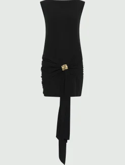 Mini abito in jersey con cintura drappeggiata - NERO