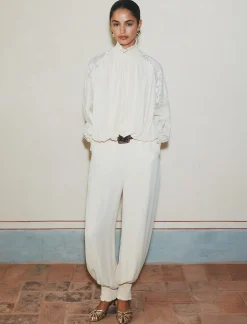 Pantalone ampio in georgette - BIANCO LANA