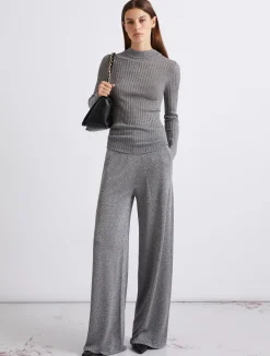 Pantalone ampio in maglia con lurex - GRIGIO