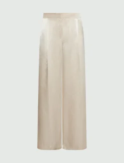 Pantalone a palazzo in raso leggero - NATURALE