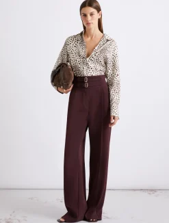 Pantalone a vita alta in cady - BORDEAUX