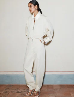Pantalone barrel in cotone stretch - BIANCO LANA