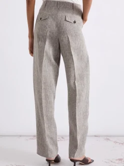 Pantalone barrel in lino - MARRONE