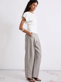 Pantalone barrel in lino - MARRONE
