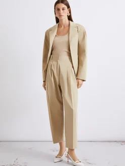 Pantalone cropped in gabardina di cotone - SABBIA