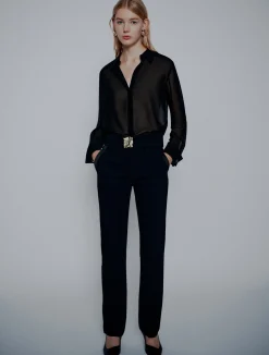 Pantalone dritto con cintura - NERO