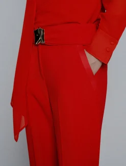 Pantalone dritto con cintura - ROSSO