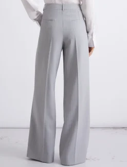 Pantalone dritto in tela stretch malfilé - GRIGIO CHIARO MELANGE