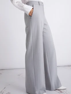 Pantalone dritto in tela stretch malfilé - GRIGIO CHIARO MELANGE