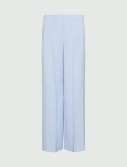 Pantalone dritto in tela stretch malfilé - AZZURRO