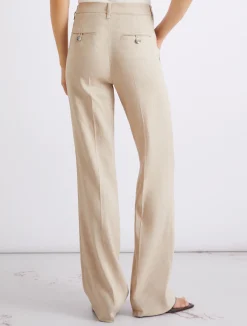 Pantalone in chevron di misto lino stretch - SABBIA