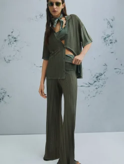 Pantalone in maglia con traforature - VERDE