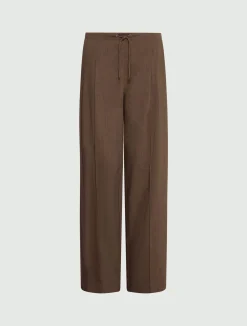 Pantalone in misto lino con coulisse - MARRONE