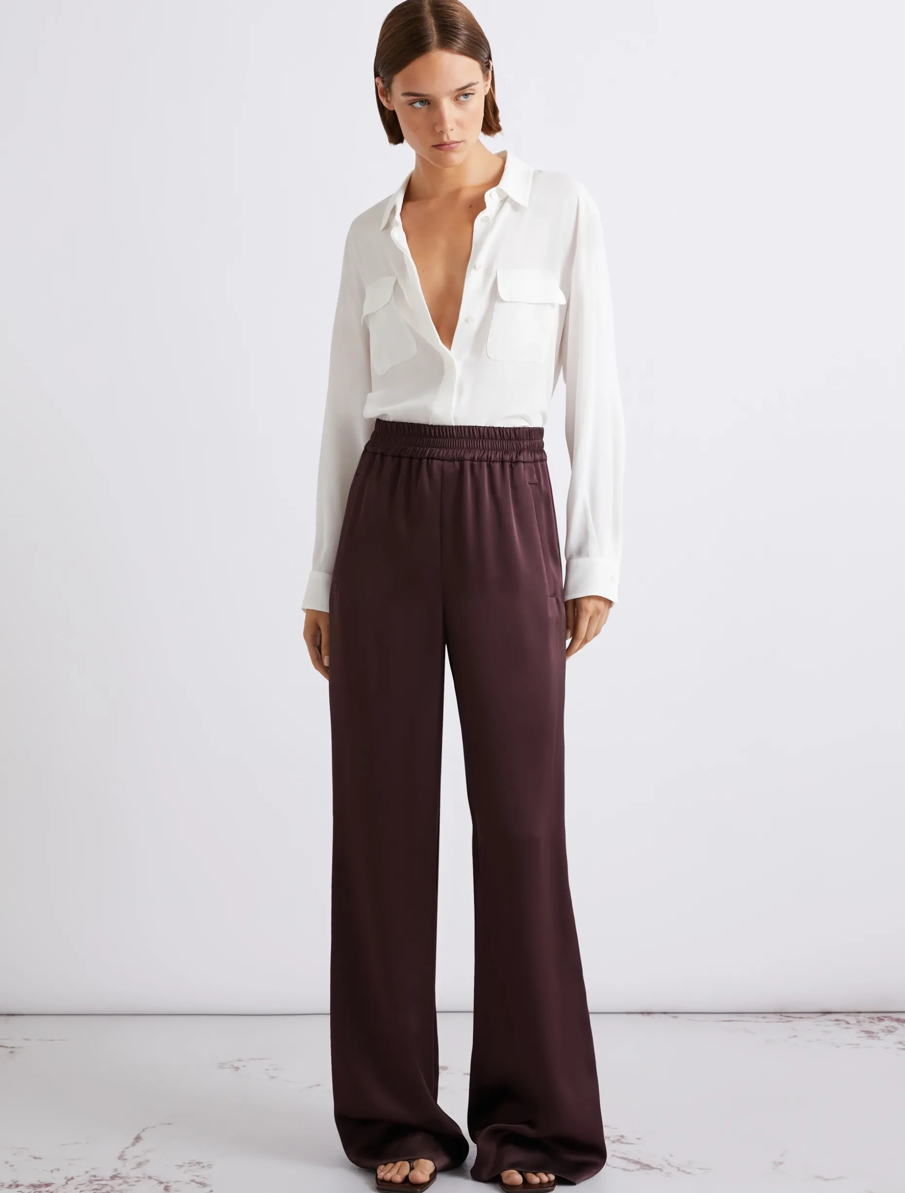 Pantalone in satin con inserto elastico - BORDEAUX
