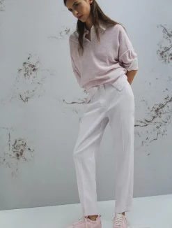 Pantalone in viscosa e lino stretch - ROSA