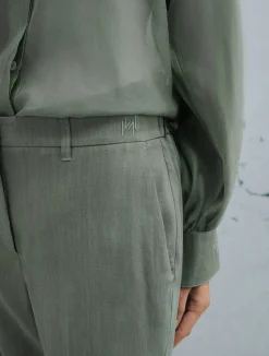 Pantalone in viscosa e lino stretch - VERDE