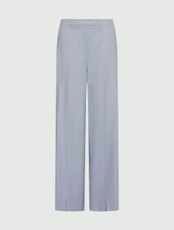Pantalone palazzo in chevron di lino e viscosa - AZZURRO