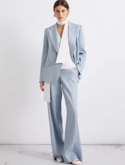 Pantalone palazzo in chevron di lino e viscosa - AZZURRO