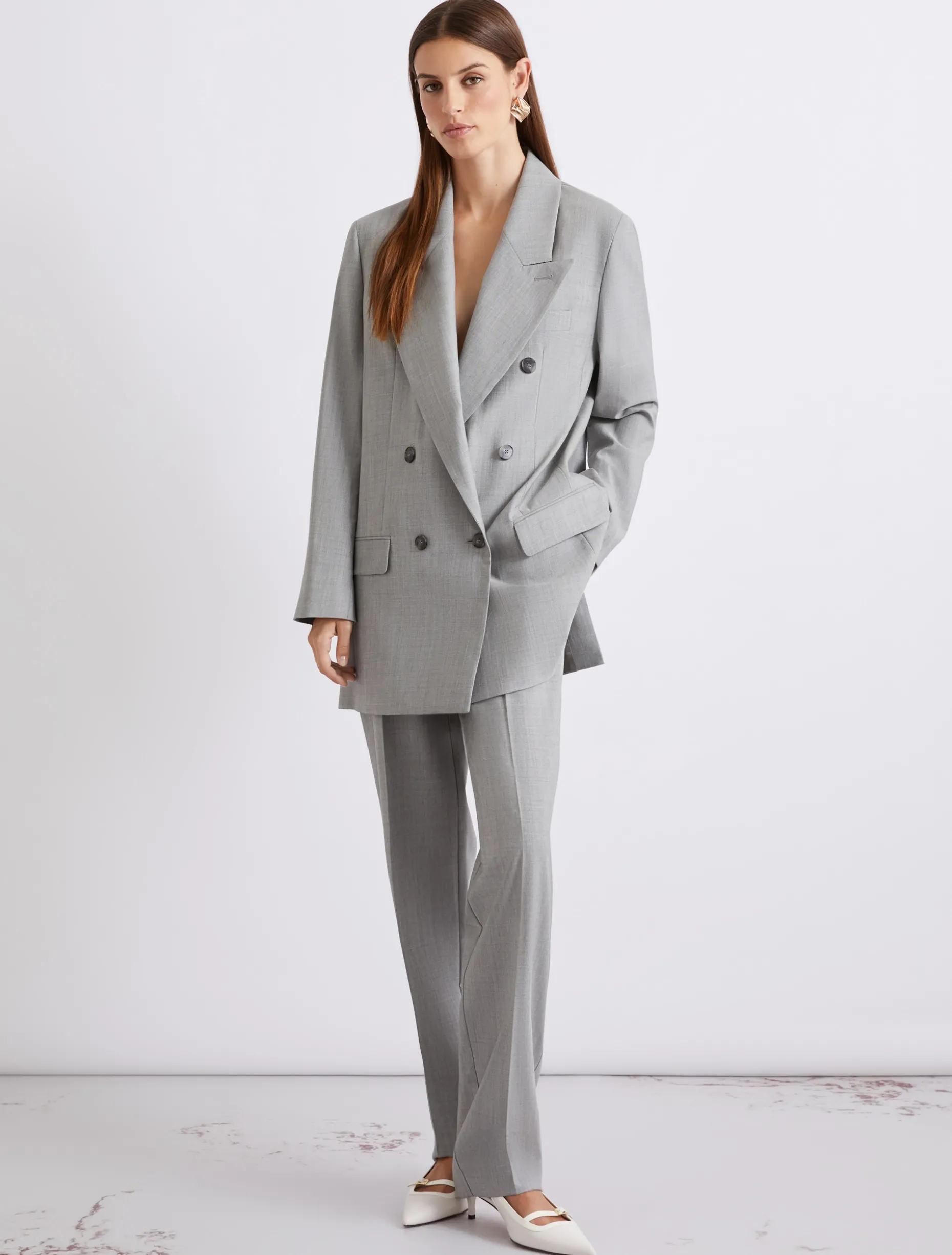 Pantalone sartoriale in lana e seta effetto grisaglia - GRIGIO