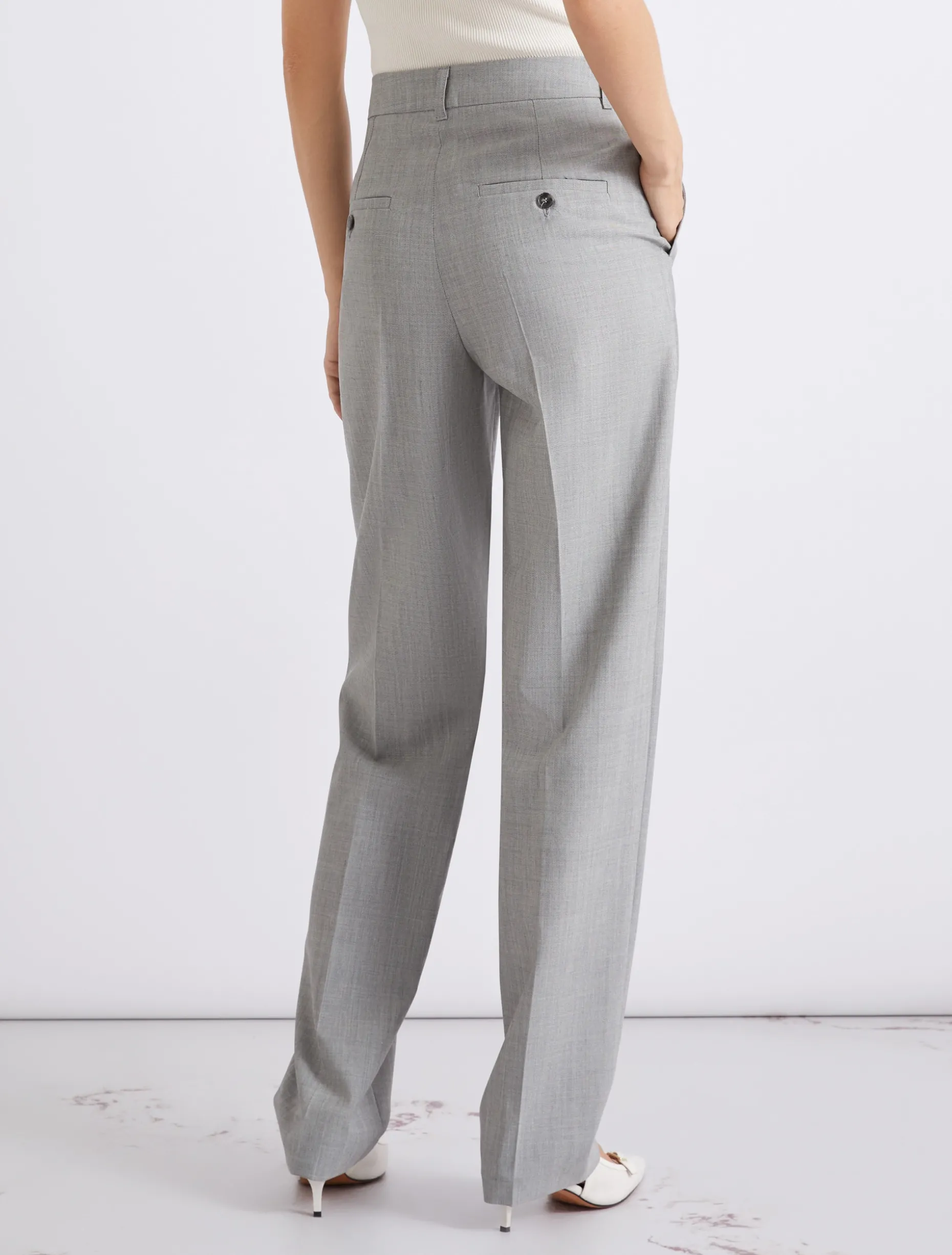 Pantalone sartoriale in lana e seta effetto grisaglia - GRIGIO