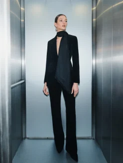 Pantalone slim in velluto - NERO