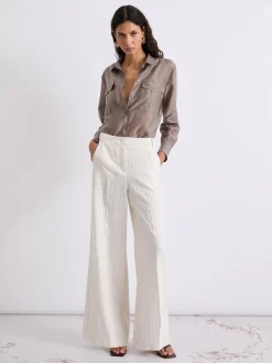 Pantalone wide leg con gessatura e paillette - SABBIA