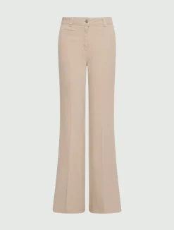 Pantalone wide leg in cotone stretch - BEIGE