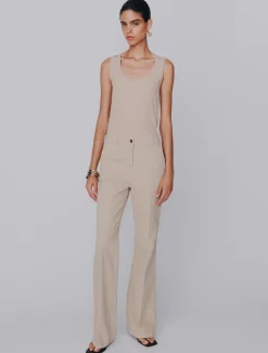 Pantalone wide leg in cotone stretch - BEIGE