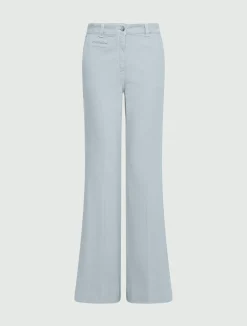 Pantalone wide leg in cotone stretch - AZZURRO