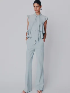 Pantalone wide leg in cotone stretch - AZZURRO