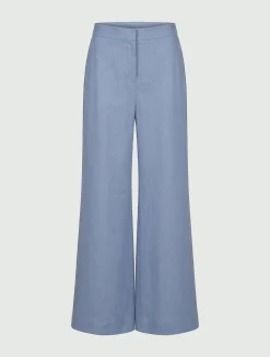 Pantalone wide leg in lino - Azzurro polvere