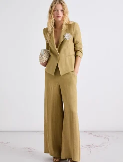 Pantalone wide leg in lino - KAKI