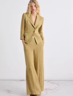 Pantalone wide leg in lino - KAKI