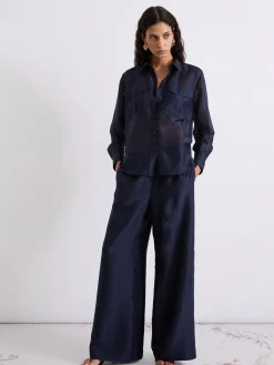 Pantalone wide leg in organza - BLU NOTTE