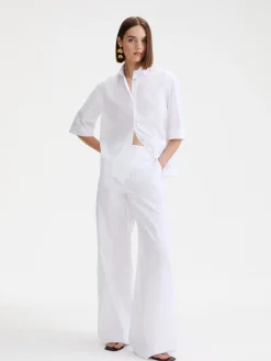 Pantalone wide leg in popeline - BIANCO OTTICO