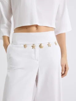 Pantalone wide leg in popeline - BIANCO OTTICO