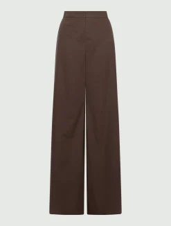 Pantalone wide leg in popeline - MARRONE