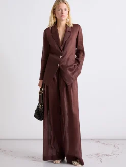 Pantalone wide leg in ramié - MARRONE