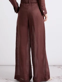 Pantalone wide leg in ramié - MARRONE