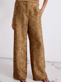 Pantalone wide leg in tessuto jacquard - BEIGE