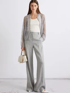 Pantaloni palazzo in grisaglia di lino e viscosa - GRIGIO