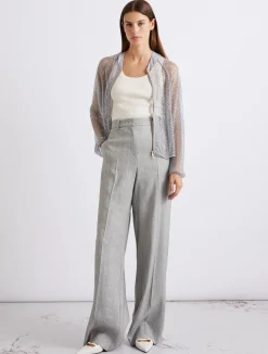 Pantaloni palazzo in grisaglia di lino e viscosa - GRIGIO