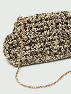 Pochette intrecciata con stampa pitone - MARRONE